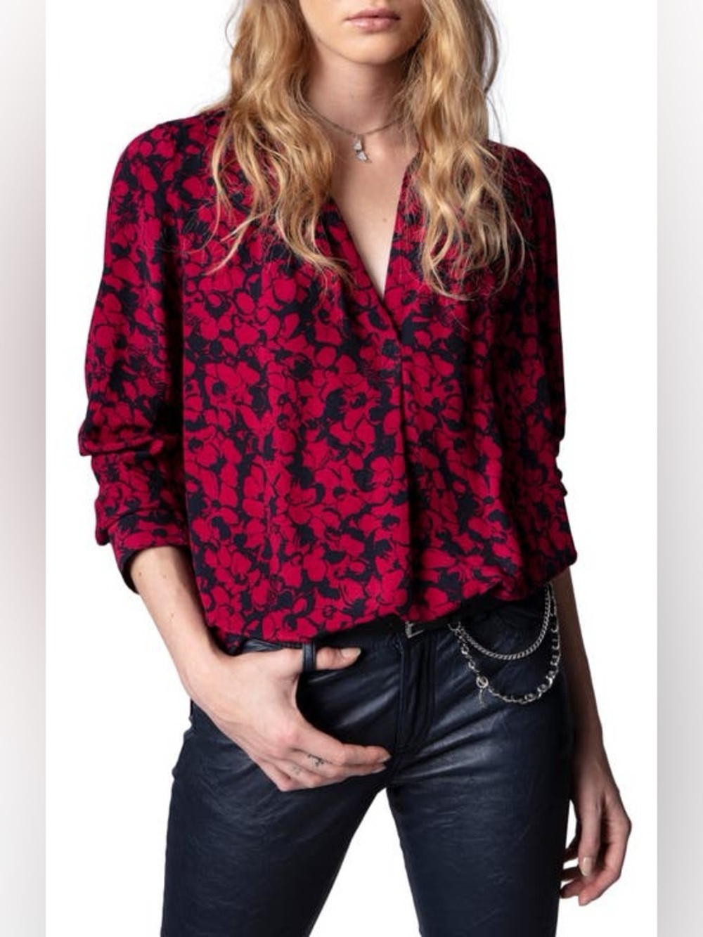 Zadig & Voltaire Tink Bico Floral Blouse in Bordeaux, M, NWT
